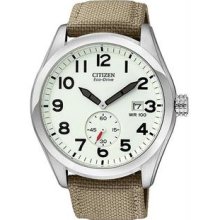 Men's Eco-Drive Tan Nylon Strap White