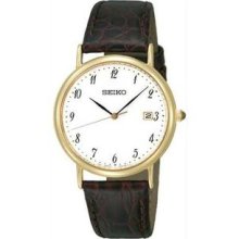 Men's Gold Tone Stainless Steel Case Dress White Dial Leather