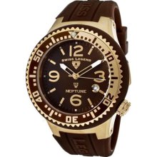 Men's Neptune Brown Dial Gold Tone IP Case Brown Silicone ...