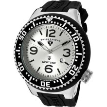 Men's Neptune Silver Dial Black/Silver Accent Bezel Black Silicon ...