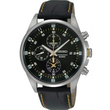 Men's Quartz Chronograph Tachymeter Black Dial Yellow