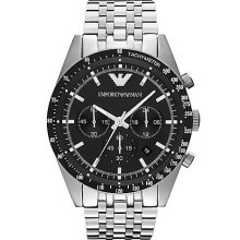 Men's Silver and Black Chronograph Watch