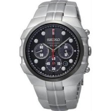 Men's Solar Stainless Steel Case and Bracelet Chronograph Black