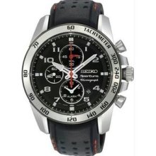 Men's Sportura Alarm Chronograph Black Dial Vented Leather