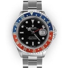 Men's Stainless Steel Black Dial Pepsi Bezel Rolex GMT Master II (358)