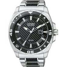 Men's Stainless Steel Black Carbon Fiber Dial