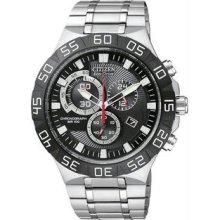 Men's Stainless Steel Black Dial Eco-Drive Quartz