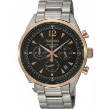 Men's Stainless Steel Case and Bracelet Chronograph Black Dial Date Di