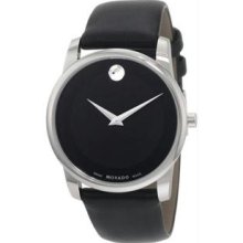 Men's Stainless Steel Case Museum Black Dial Black Leather