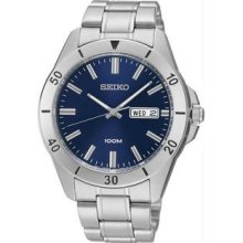 Men's Stainless Steel Case and Bracelet Blue Tone Dial Day and