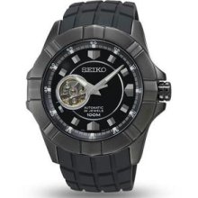 Men's Stainless Steel Case Rubber Strap Automatic Black