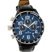 Men's Stainless Steel Case Blue Dial Chronograph Leather