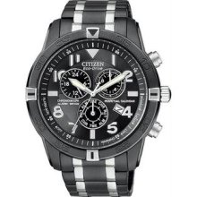 Men's Stainless Steel Case Eco-Drive Chronograph Alarm Perpetual