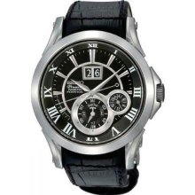 Men's Stainless Steel Kinetic Premier Perpetual Leather Strap