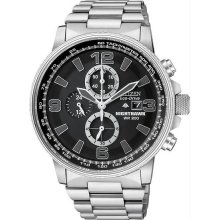 Men's Stainless Steel NightHawk Eco-Drive Chronograph Black Dial