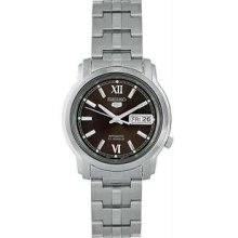 Men's Stainless Steel Seiko 5 Automatic Black Dial Link