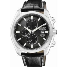 Men's Titanium Eco-Drive Chronograph Black Dial Sapphire Strap