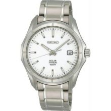 Men's Titanium Solar Quartz White Dial Link