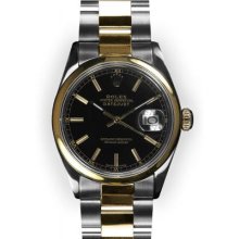 Men's Two Tone Black Stick Dial Smooth Bezel Rolex Datejust (654)