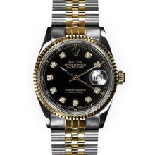 Men's Two Tone Black Dial Fluted Bezel Rolex Datejust (219)