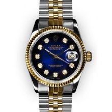 Men's Two Tone Blue Vignette Dial Fluted Bezel Rolex Datejust (1284)