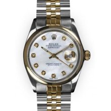 Men's Two Tone Mother of Pearl Dial Smooth Bezel Rolex Datejust (589)