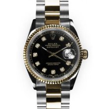 Men's Two Tone Oyster Black Dial Fluted Bezel Rolex Datejust (220)