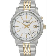 Men's Two Tone Stainless Steel Kinetic White Dial Day and Date