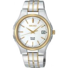 Men's Two Tone Stainless Steel Solar Quartz White Dial Link