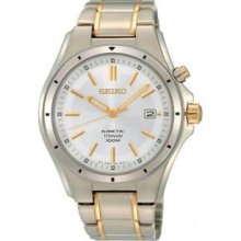 Men's Two Tone Titanium Kinetic Date Silver Tone Dial Link