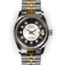 Men's Two Tone Tuxedo Dial Fluted Bezel Rolex Datejust (1025)