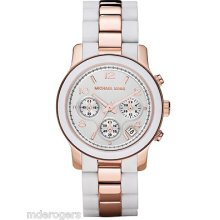 Michael Kors Ladies Chronograph White Silicone & Rose Gold Bracelet Watch Mk5464