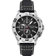 Nautica Gent's Black Leather Strap Chronograph A18641G Watch