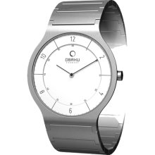 Obaku Harmony Mens Ultra Slim Stainless Watch - Silver Bracelet - White Dial - V133LCISC