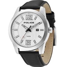 Police Trophy Men's Quartz Watch With Silver Dial Analogue Display And Black Leather Strap 13406Js/04