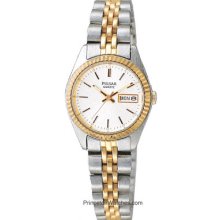 Pulsar Ladies Day/Date Watch Stainless & Gold-Tone Case & PXX006