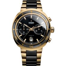Rado D-Star 200 Auto Chrono Gold 44mm Watch - Black Dial, Steel and Ceramic Bracelet R15967162 Chronograph Sale Authentic