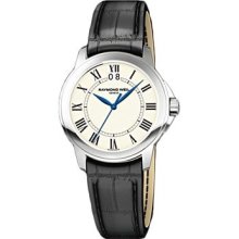 Raymond Weil Tradition White Dial Stainless Steel Black Leather Mens Watch 5476-STC-00300