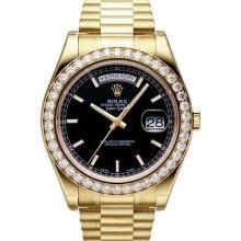 Rolex Day-Date II President Yellow Gold Diamond Watch, Black Index Dial