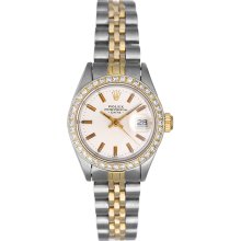 Rolex Ladies Date 2-Tone Watch With Diamond Bezel 6917 Silver Dial