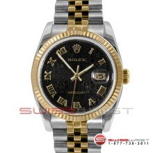 Rolex Men's 18K/SS Datejust w/ Black Jubilee Roman Numeral