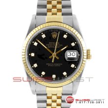 Rolex Mens 18K/SS 18K / SS Datejust 16013 w/ Factory Black Diamond