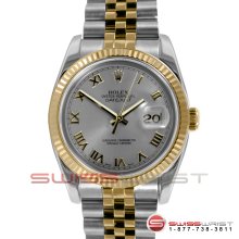 Rolex Men's New Style Datejust 2T 116233 Silver Roman Dial Jubilee