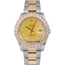 Rolex Mens New Style Heavy Band Stainless Steel & 18K Gold Datejust Model 116233 Oyster Band Custom Added Champagne Diamond Dial & 3.5Ct Diamond Bezel
