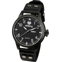 Royale Infantry Mens Army Date Day Quartz Analogue Watch Black Leather Strap