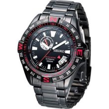 Seiko Black and Red Dial Black PVD Stainless Steel Mens Watch SSA113