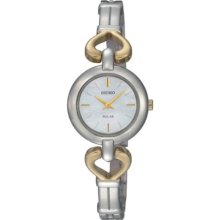 Seiko Ladies Two Tone Stainless Steel Quartz Solar Mother of Pearl Dial Heart Shape Hinges SUP137