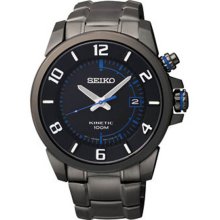 Seiko Men's Black Stainless Steel Case and Bracelet Kinetic Black Dial Date Display SKA555
