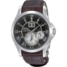 Seiko Men's Premier SNP025 Brown Leather Quartz Watch with Black Dial