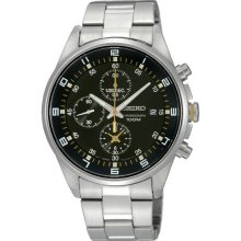 Seiko Men's Quartz Chronograph Tachymeter Black Dial Yellow SNDC89